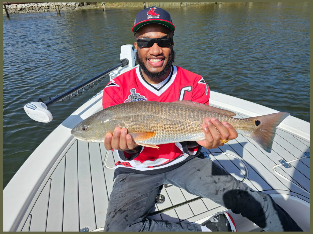 Customer - Thomas Smith - caught a nice inshore reddrum on a Charleston Fishing Charter with All In One Charters